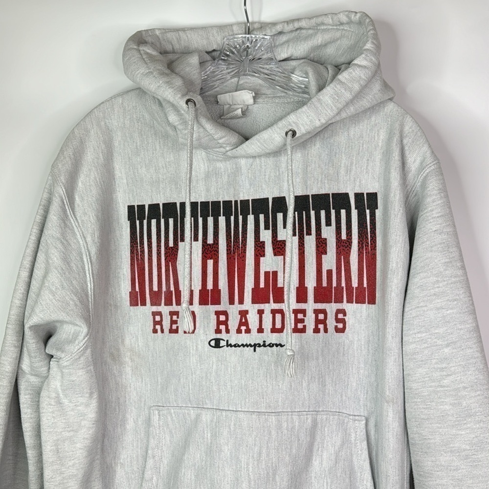 Champion Reverse Weave Northwestern Red Raiders Gray Hooded Sweatshirt Medium - Picture 2 of 10